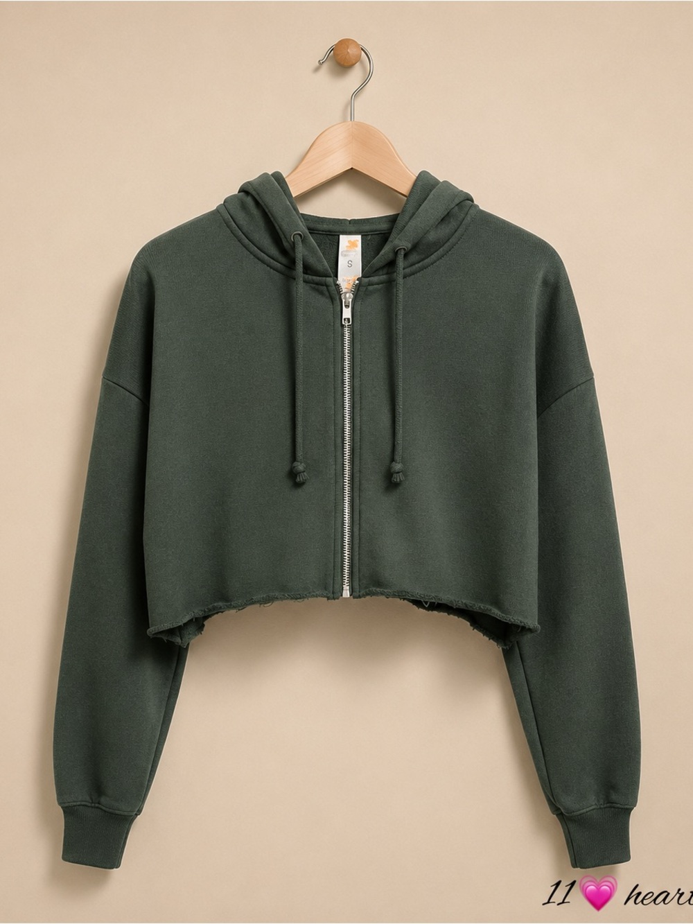 Mono B Cropped Zip-Up Hoodie in Forest Green Medium NWT